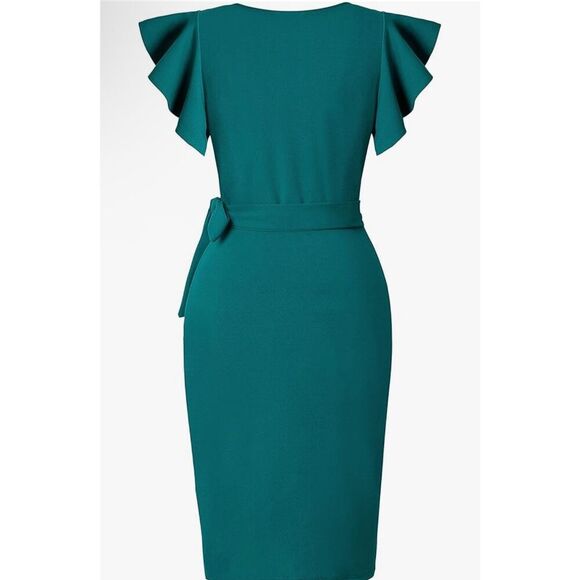 NEW Deep V Neck Sleeve Sheath Formal Slit Pencil Dress L - Picture 2 of 5